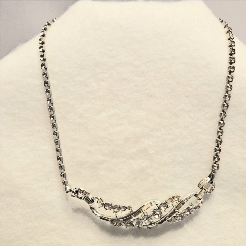 Vintage Crystal Feather / Wing Choker Necklace